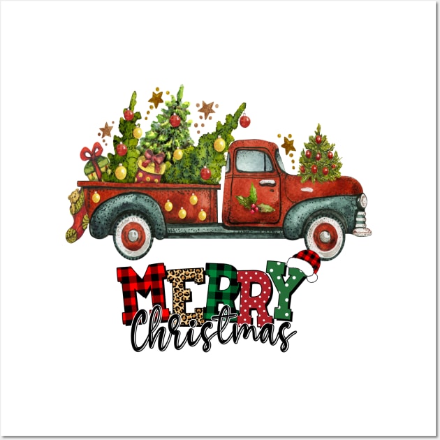 Vintage Wagon Christmas T-Shirt - Tree on Car Xmas Merry Christmas Gift Wall Art by peskybeater